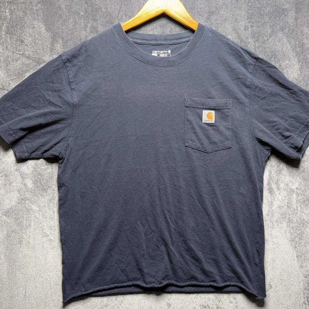Carhartt T-Shirt Mens M Blue Relaxed Jersey Pocket Workwear Short Sleeve Tagless